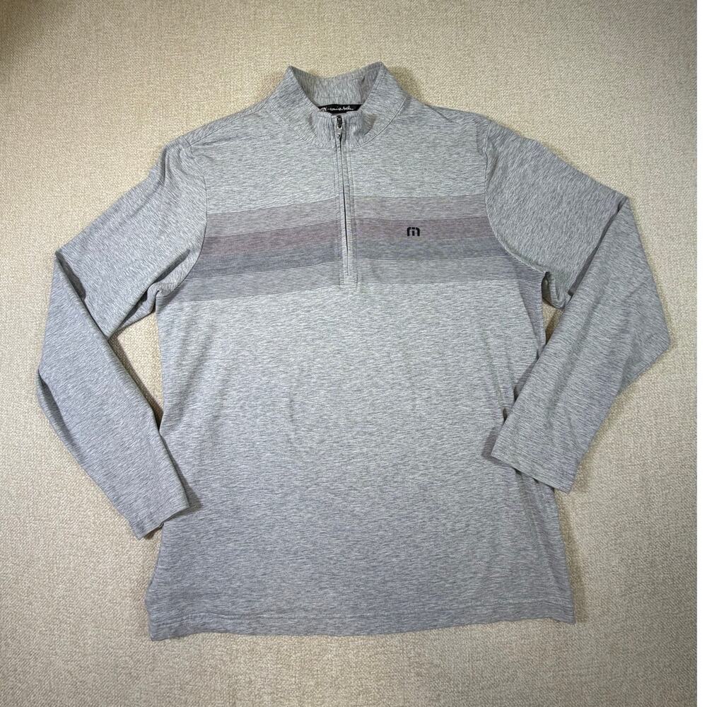 Travis Mathew Men L Gray 1/4 Zip Lightweight Athletic Pullover Golf Performance